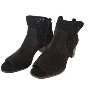 Gianni Bini Black Suede Ankle Bootie Sz‎ 7.5 Peep Toe Shoes
